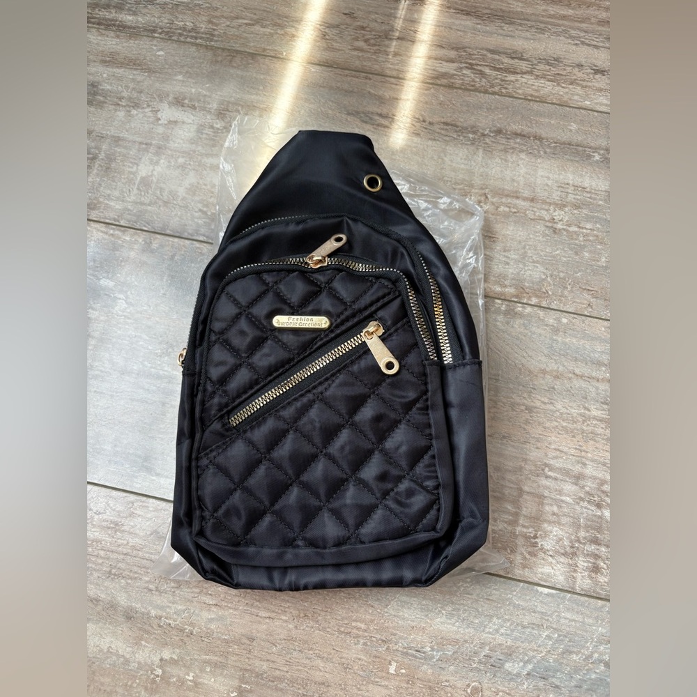 Chic Black Quilted Bag with Gold Details